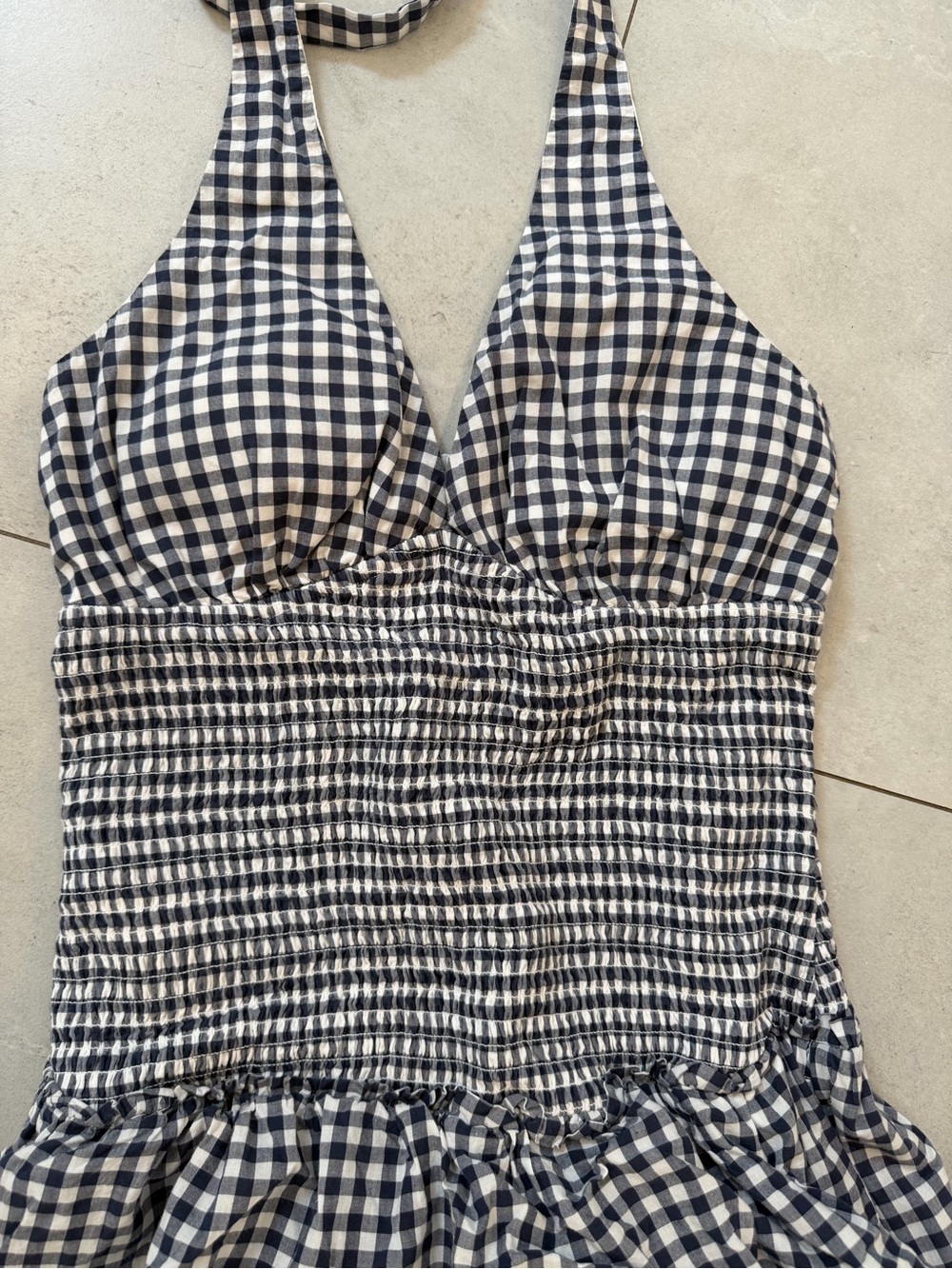 Hollister Gingham Halter Romper Dress Navy & White Built-In Shorts |Size M - Picture 2 of 5